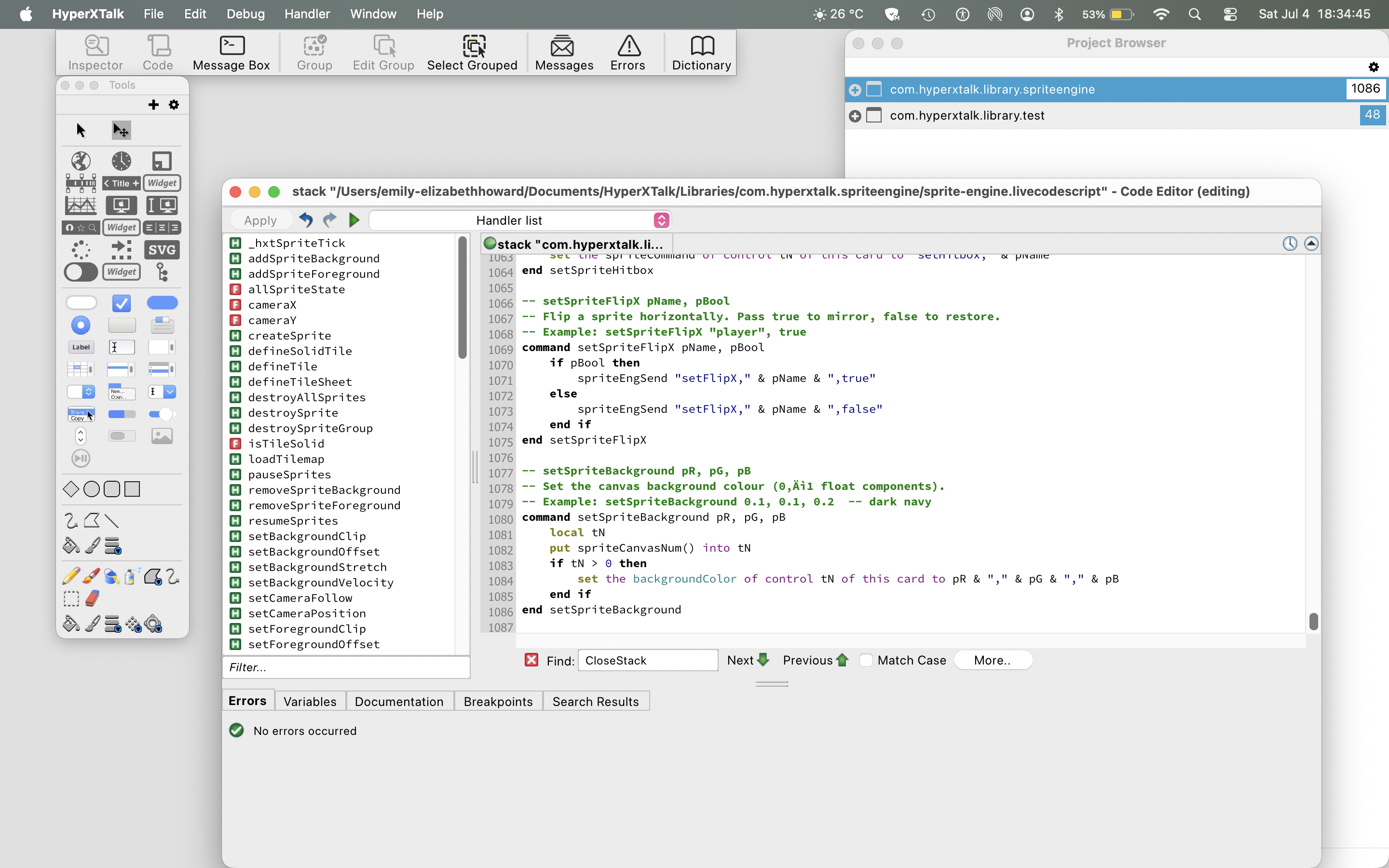 HyperXTalk script editor