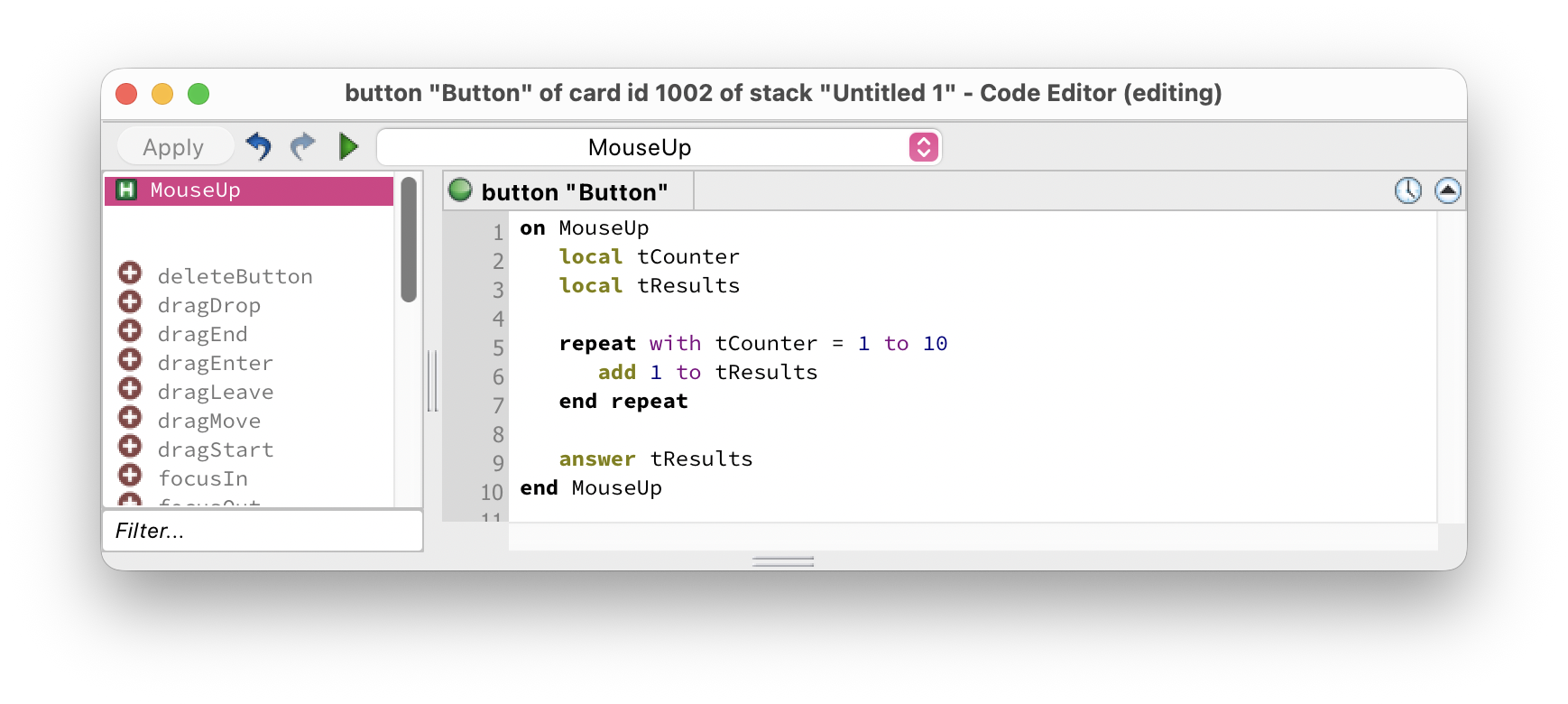 Script editor showing a repeat with loop