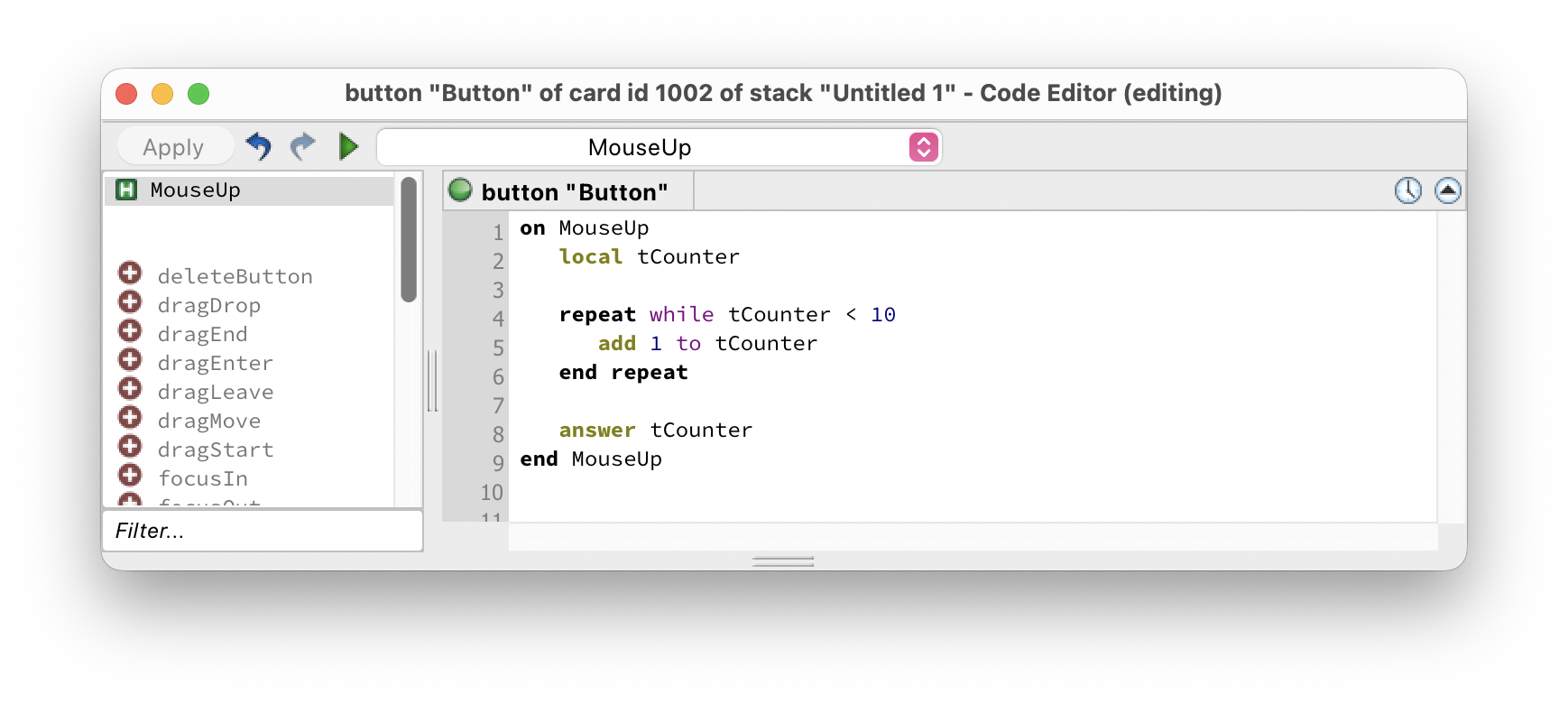 Script editor showing a repeat while loop