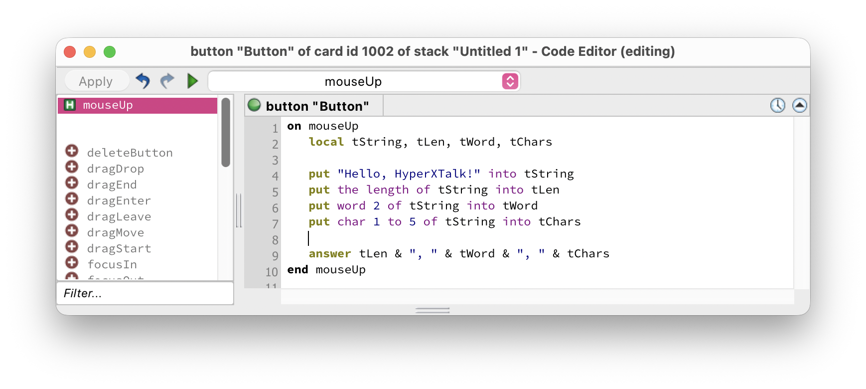 Script editor showing string manipulation