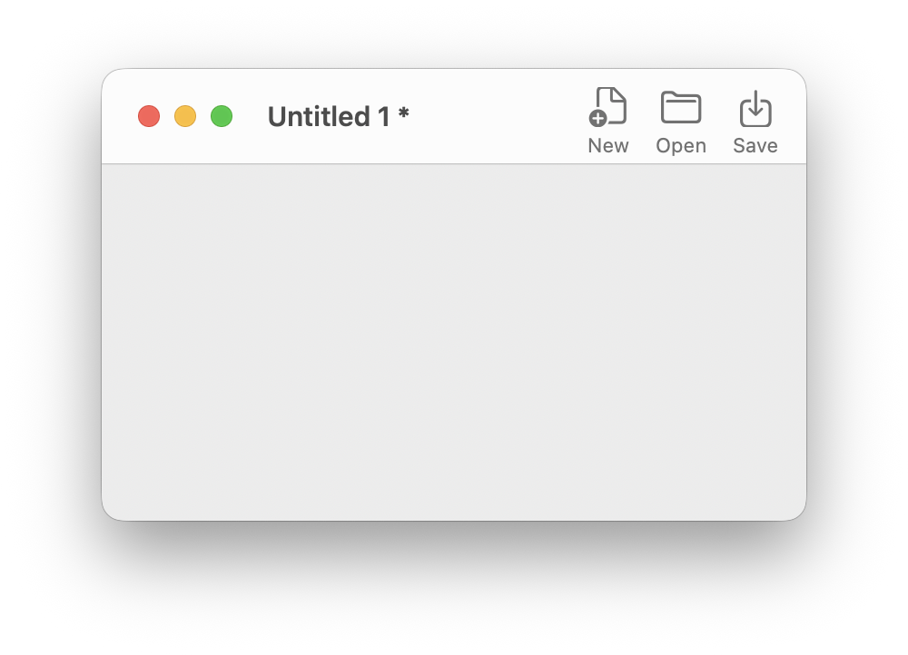 A stack window showing a native toolbar with New, Open and Save buttons